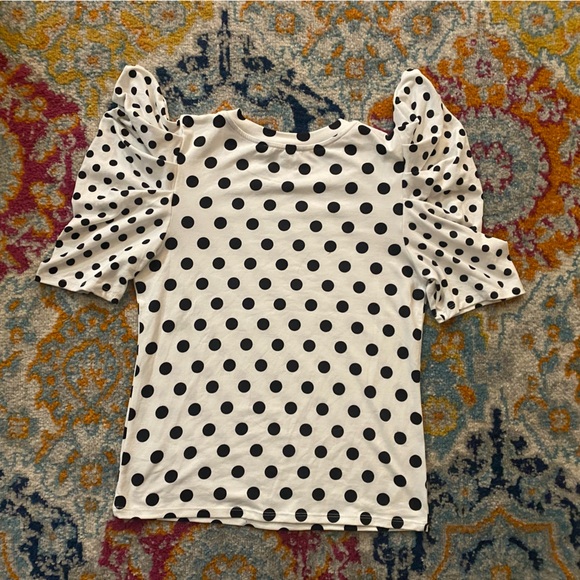 SOLD! NEW! Boutique White & Black Polka Dots Layered Ruffle Sleeve Top L - Picture 8 of 14